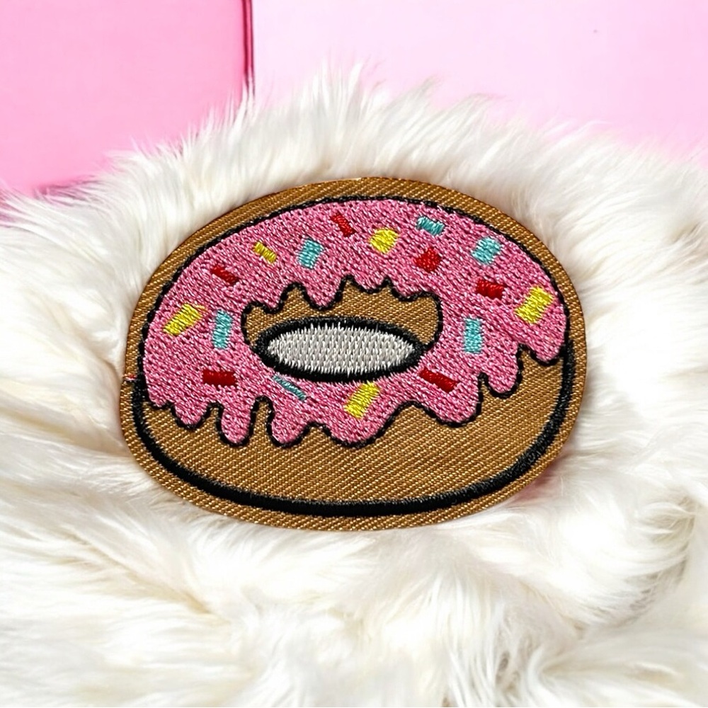 Pink Embroidered Donut Patch